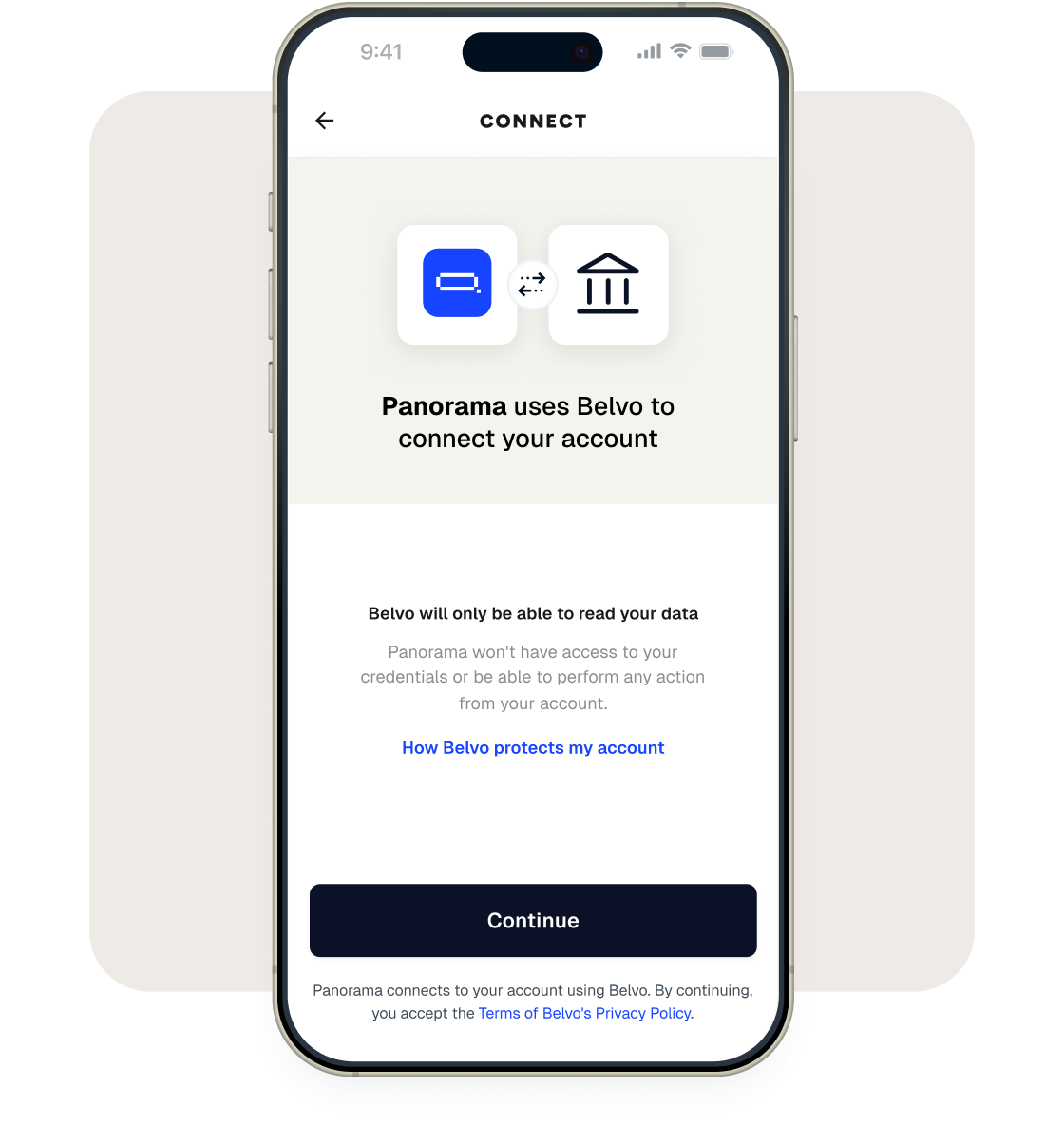 Panorama connect flow — step 1